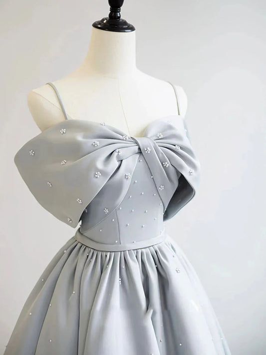 Vestidos de fiesta largos de satén gris con corte en A, vestidos formales largos grises ED0764