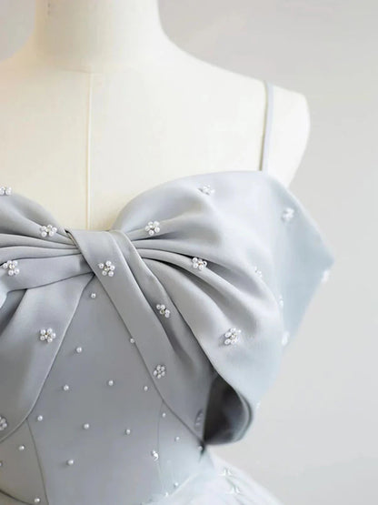 Vestidos de fiesta largos de satén gris con corte en A, vestidos formales largos grises ED0764