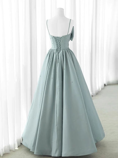 Vestidos de fiesta largos de satén gris con corte en A, vestidos formales largos grises ED0764