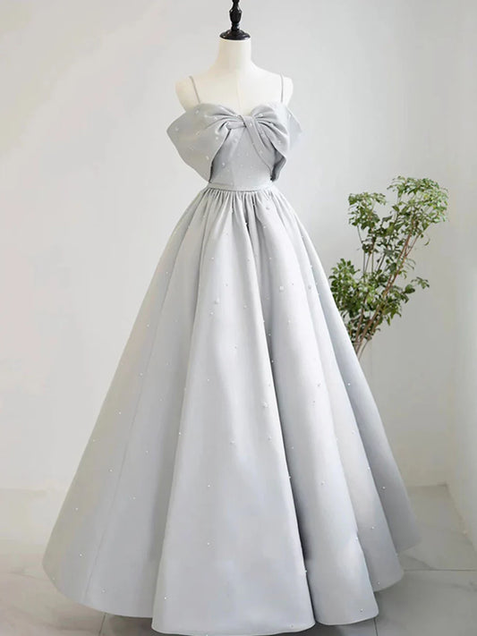 Vestidos de fiesta largos de satén gris con corte en A, vestidos formales largos grises ED0764