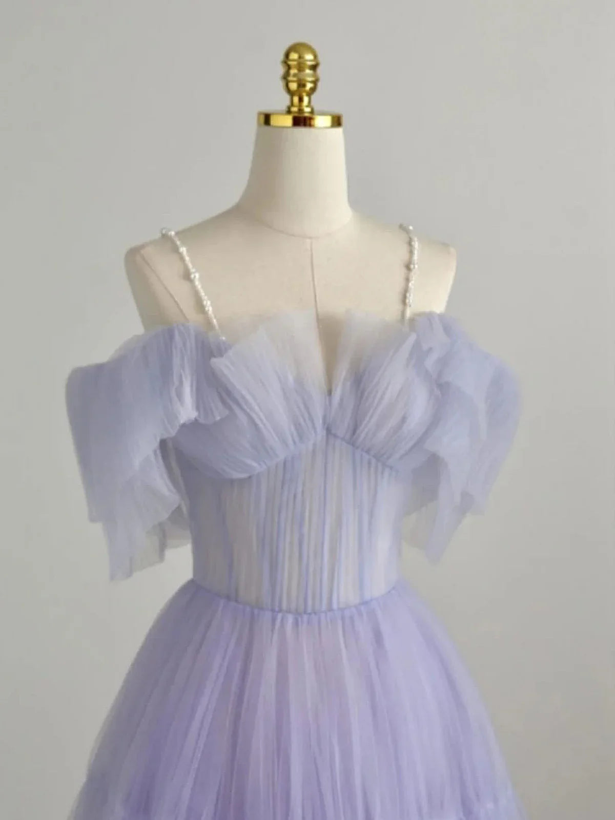 Vestido de fiesta largo de tul morado con corte en A, vestido formal morado ED0765