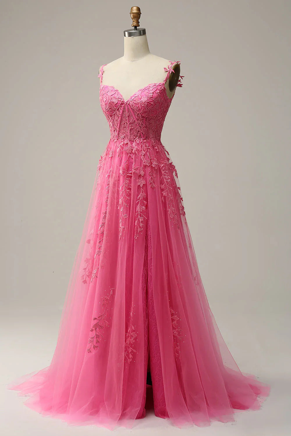 Vestido de fiesta largo azul oscuro con escote corazón, elegante, de tul y encaje, ED080