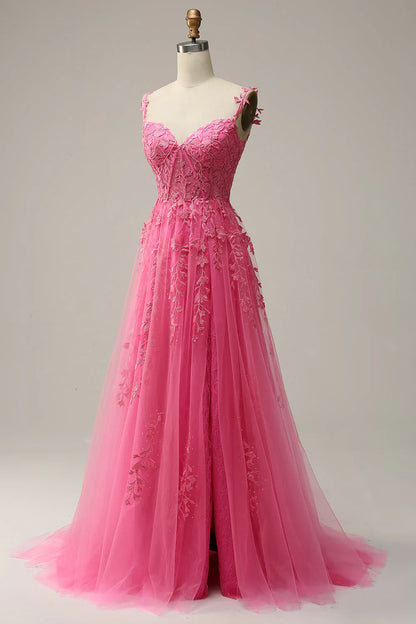 Vestido de fiesta largo azul oscuro con escote corazón, elegante, de tul y encaje, ED080