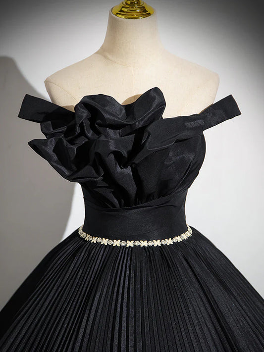 Vestido de fiesta largo negro con hombros descubiertos y corte en A, vestido de noche largo negro ED082