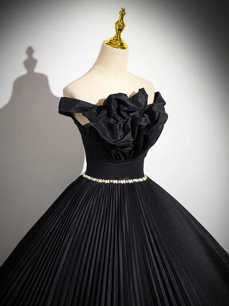 Vestido de fiesta largo negro con hombros descubiertos y corte en A, vestido de noche largo negro ED082