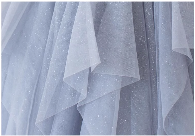 Gray purple tulle long prom dress, purple A line evening dress ED0828