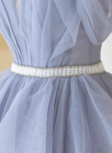 Gray purple tulle long prom dress, purple A line evening dress ED0828