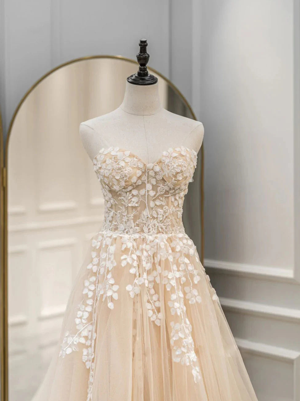 A line Sweetheart Neck Tulle Lace Long Blue Prom Dresses, Lace Formal Graduation Dresses ED0830