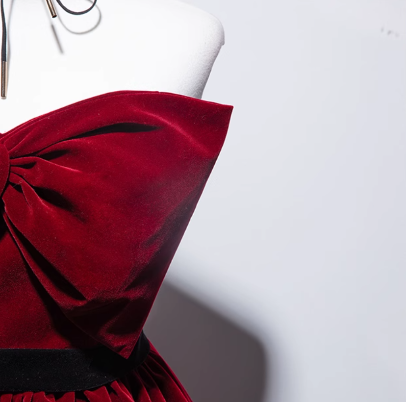 Vestido de fiesta largo burdeos de terciopelo, corte A, vestidos de dama de honor de terciopelo ED0838