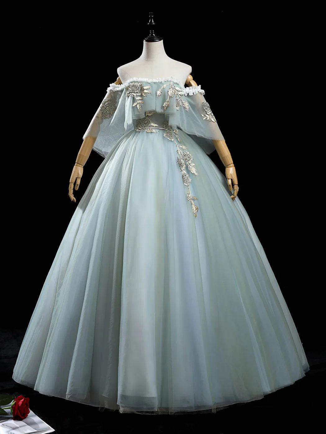 Vestido de fiesta largo de tul con encaje en forma de A, color gris y verde, vestido de noche de encaje ED0883