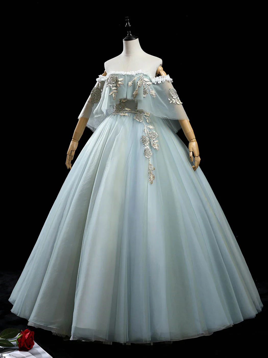 Vestido de fiesta largo de tul con encaje en forma de A, color gris y verde, vestido de noche de encaje ED0883