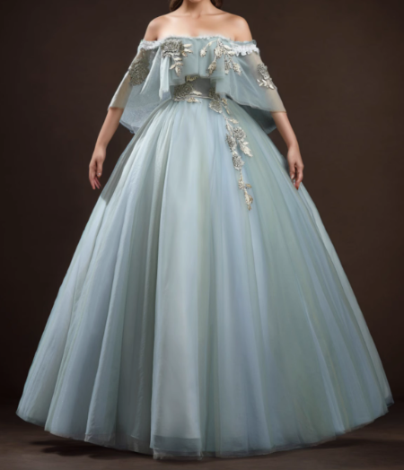 Vestido de fiesta largo de tul con encaje en forma de A, color gris y verde, vestido de noche de encaje ED0883