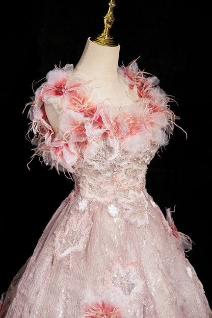 Vestido largo formal de tul con escote cuadrado, corte A, color rosa, con cuentas, para cumpleaños, ED0937