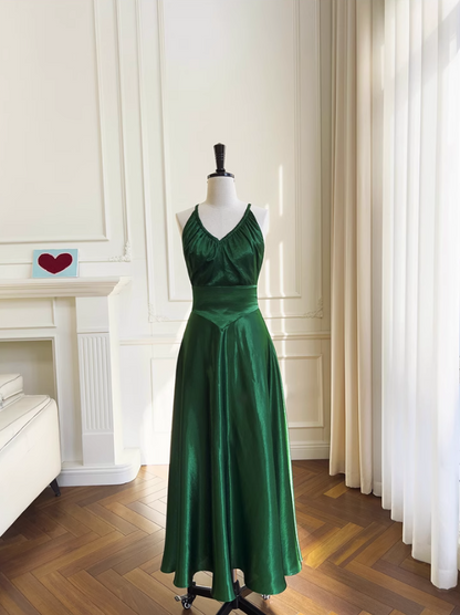 Green A-line V-neck Satin Short Formal Dress, Green Homecoming Dress ED0945