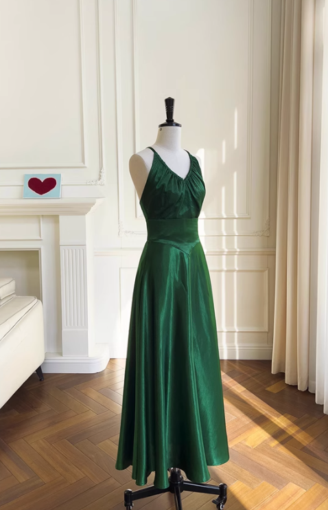 Green A-line V-neck Satin Short Formal Dress, Green Homecoming Dress ED0945