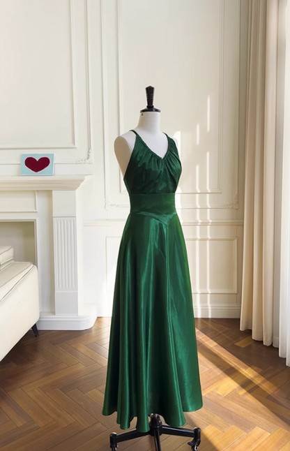 Green A-line V-neck Satin Short Formal Dress, Green Homecoming Dress ED0945