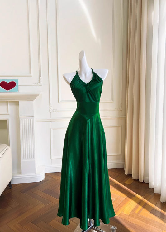 Green A-line V-neck Satin Short Formal Dress, Green Homecoming Dress ED0945