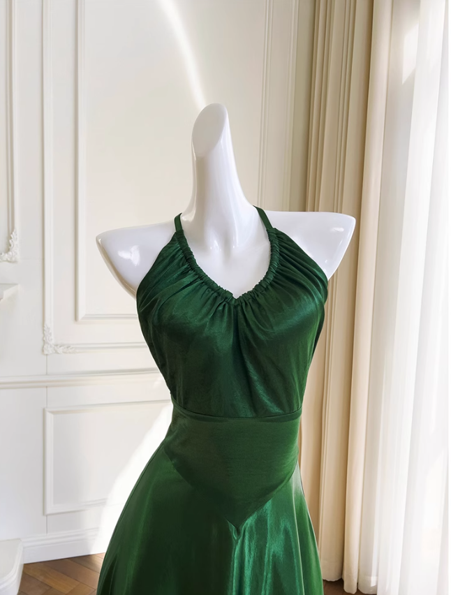 Green A-line V-neck Satin Short Formal Dress, Green Homecoming Dress ED0945