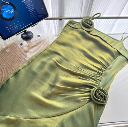 Vestido de cumpleaños con tirantes y volantes de cola de pez ED0950