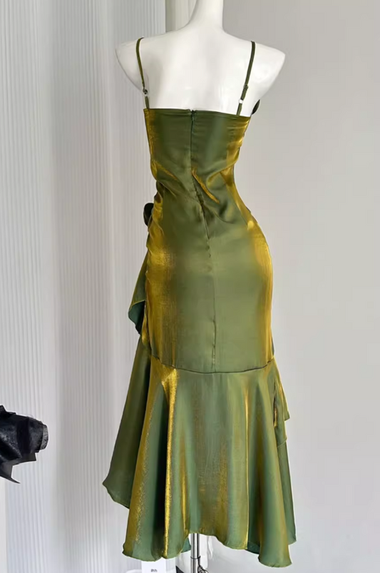 Vestido de cumpleaños con tirantes y volantes de cola de pez ED0950