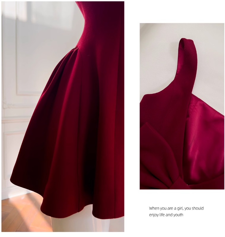 Burgundy A-line Spaghetti Strap Short Prom Dress Homecoming Dress ED0958