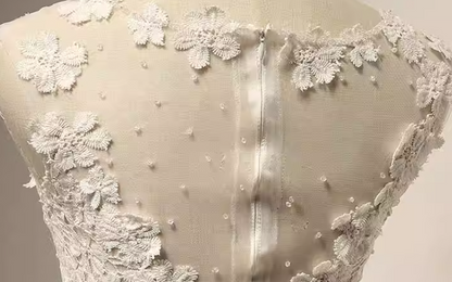 Vestido de fiesta corto de tul blanco con encaje en forma de A, vestido de dama de honor blanco ED0970
