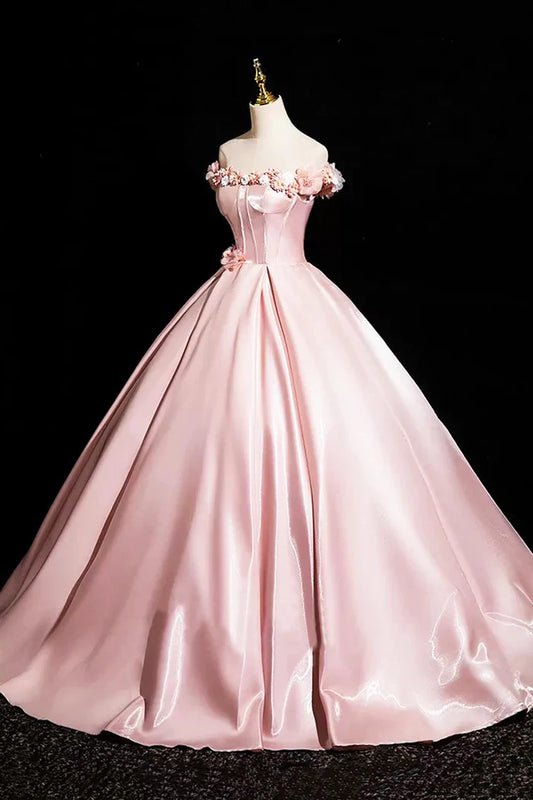 Vestido de fiesta largo de satén rosa con escote en A y hombros descubiertos, precioso vestido de fiesta con escote en A y hombros descubiertos ED0994
