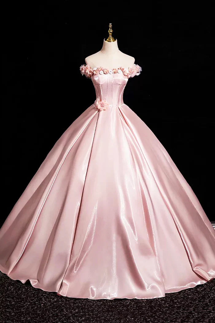 Vestido de fiesta largo de satén rosa con escote en A y hombros descubiertos, precioso vestido de fiesta con escote en A y hombros descubiertos ED0994