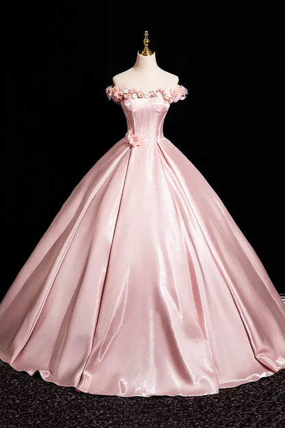 Vestido de fiesta largo de satén rosa con escote en A y hombros descubiertos, precioso vestido de fiesta con escote en A y hombros descubiertos ED0994