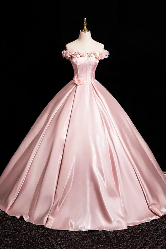 Vestido de fiesta largo de satén rosa con escote en A y hombros descubiertos, precioso vestido de fiesta con escote en A y hombros descubiertos ED0994