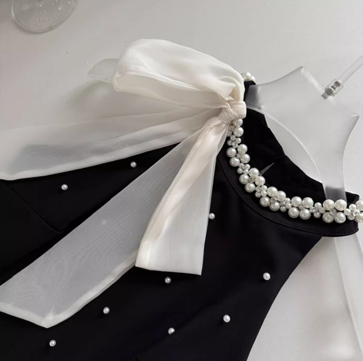Vestido de fiesta negro de corte A con cuello halter y cuentas, vestido de regreso a casa ED0959
