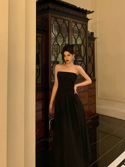 Vestidos de fiesta negros sexis sin tirantes, corte A, sin mangas, para cumpleaños de verano, para 18 años, W814