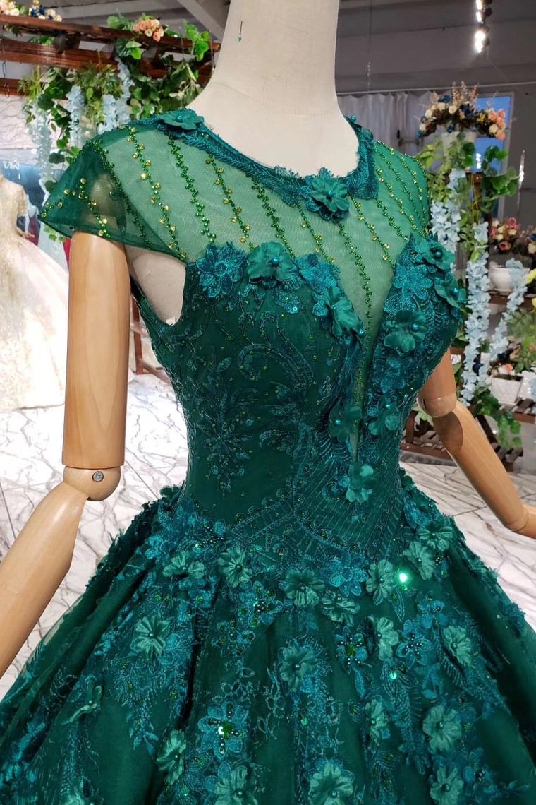 Elegant Scoop Cap Sleeves Prom Dress With Appliques Military Ball Gown GP49