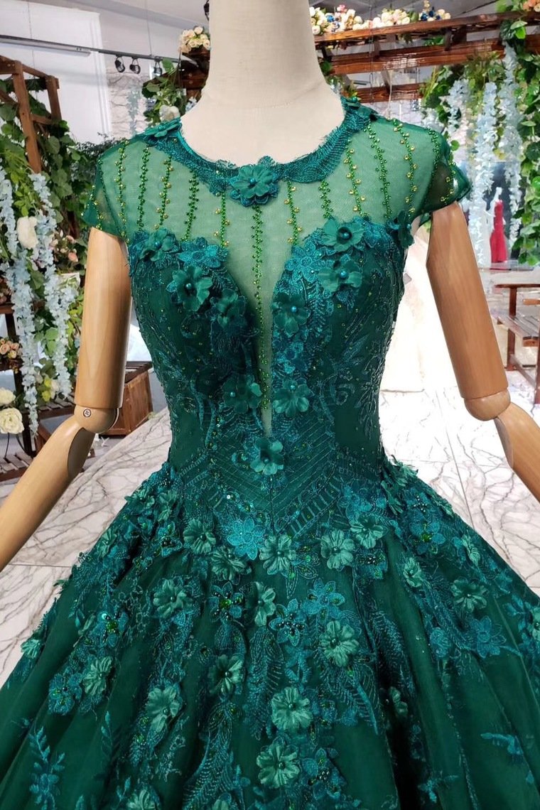Elegant Scoop Cap Sleeves Prom Dress With Appliques Military Ball Gown GP49