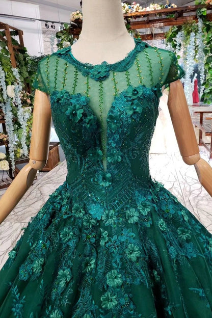 Elegant Scoop Cap Sleeves Prom Dress With Appliques Military Ball Gown GP49