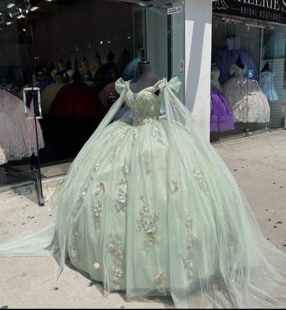 Vestido de quinceañera de tul verde salvia, bonito vestido de fiesta para dulces 16