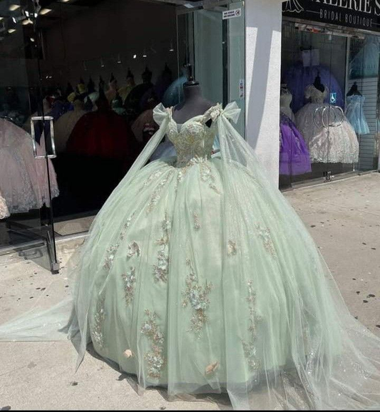 Vestido de quinceañera de tul verde salvia, bonito vestido de fiesta para dulces 16