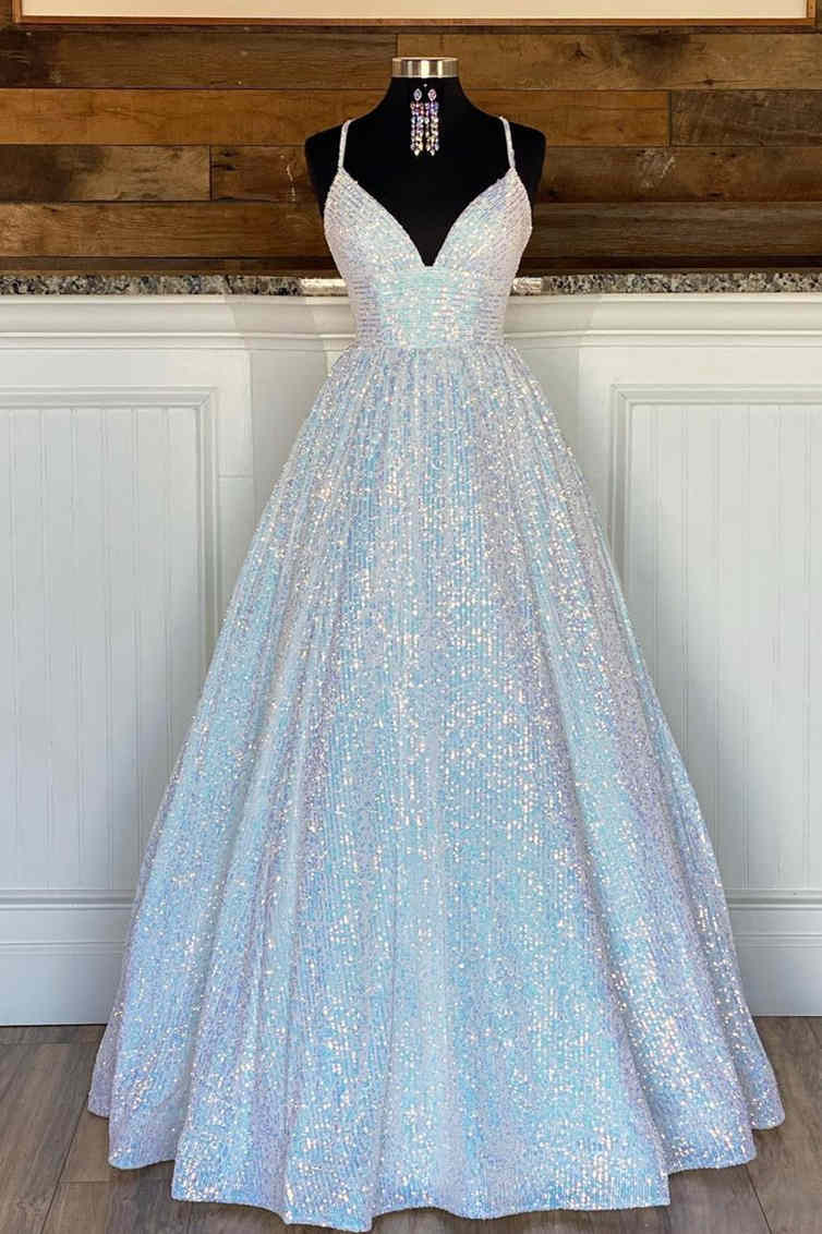 Stunning A-Line Long Plus Size Prom Dresses Sequins Formal Dress GP290