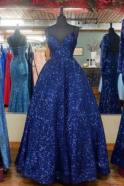 Stunning A-Line Long Plus Size Prom Dresses Sequins Formal Dress GP290