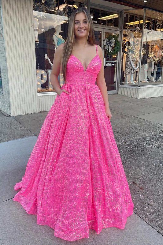 Stunning A-Line Long Plus Size Prom Dresses Sequins Formal Dress GP290