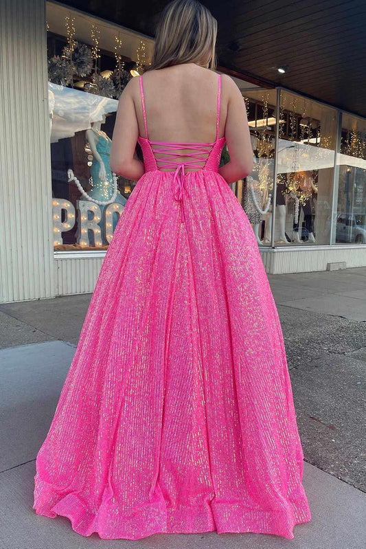 Stunning A-Line Long Plus Size Prom Dresses Sequins Formal Dress GP290