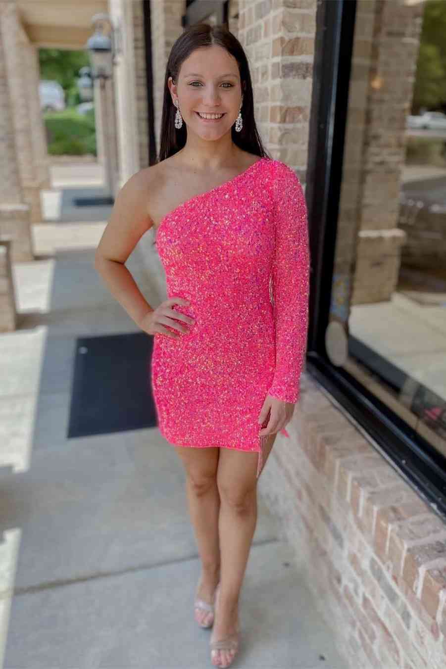 Vestido mini azul claro de manga larga con flecos para el regreso a casa, vestidos ajustados rosas