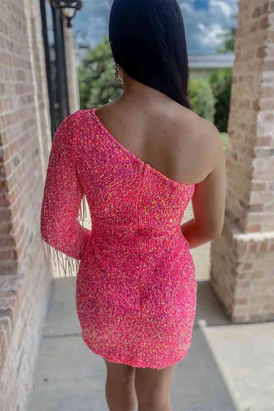 Vestido mini azul claro de manga larga con flecos para el regreso a casa, vestidos ajustados rosas