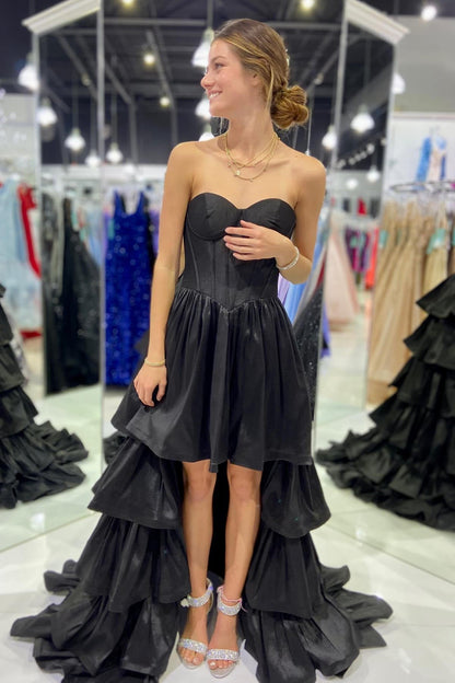Sweetheart Fuchsia Tiered Hi-Low Prom Dresses, Long Party Dress GP543