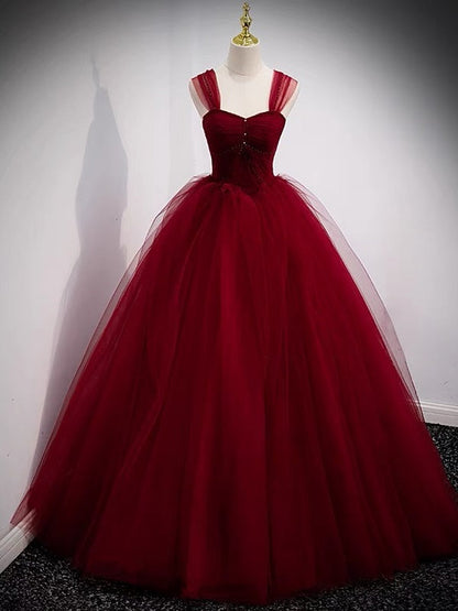 Vestido de fiesta de tul color burdeos de cuento de hadas para 16 años, vestido de fiesta de princesa.