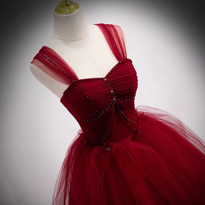 Vestido de fiesta de tul color burdeos de cuento de hadas para 16 años, vestido de fiesta de princesa.