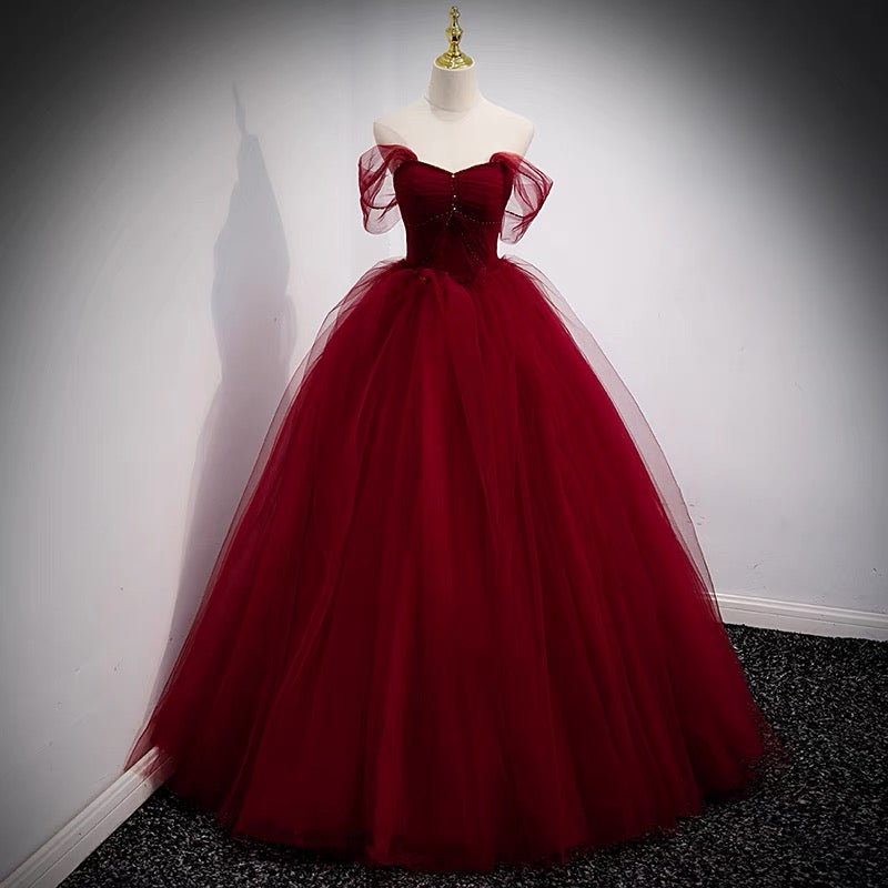 Vestido de fiesta de tul color burdeos de cuento de hadas para 16 años, vestido de fiesta de princesa.