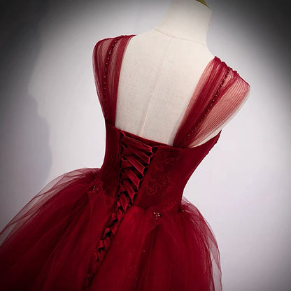 Vestido de fiesta de tul color burdeos de cuento de hadas para 16 años, vestido de fiesta de princesa.