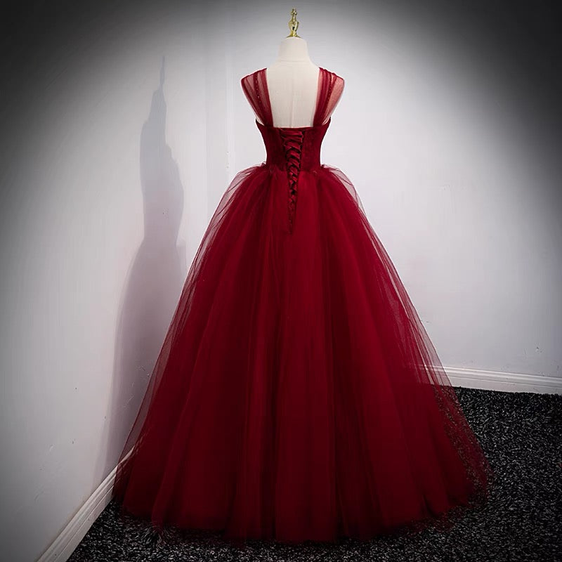 Vestido de fiesta de tul color burdeos de cuento de hadas para 16 años, vestido de fiesta de princesa.