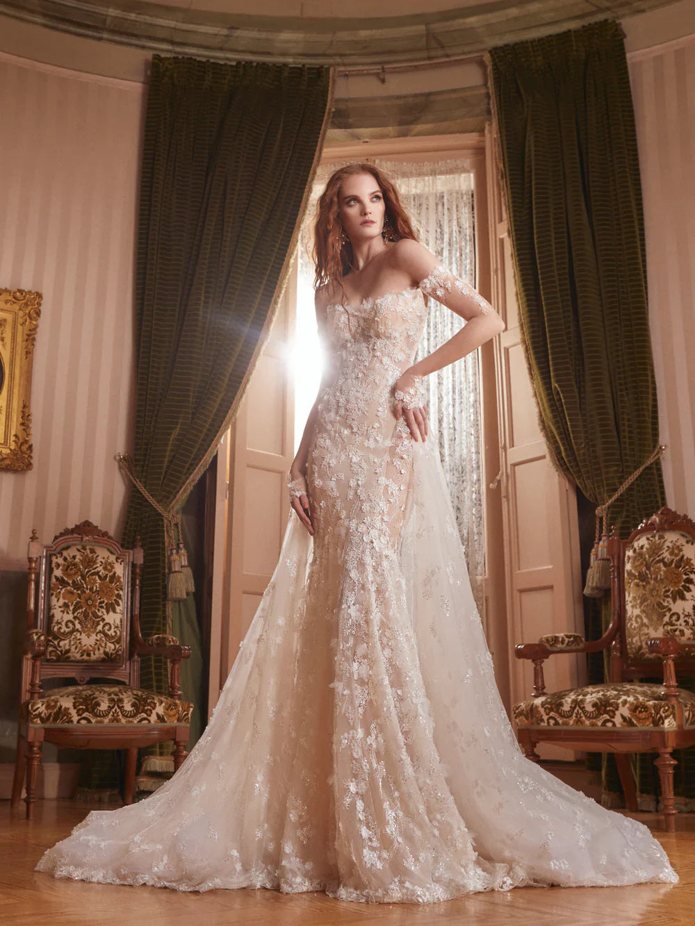 Hermoso vestido de novia de corte A con apliques de encaje color marfil y hombros descubiertos, vestido de fiesta, vestido de noche TP4595